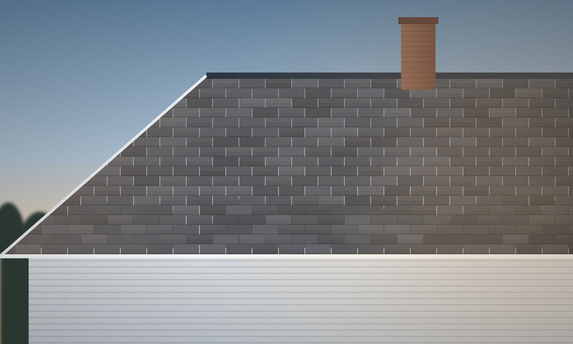 Illustrative sample image for a fictional website concept: a slate shingle roof with a brick chimney against an evening sky.